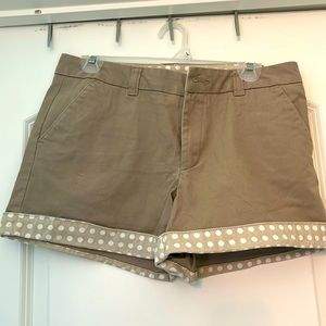 Size 10 Khaki shorts with polka dot cuff - 4” inseam